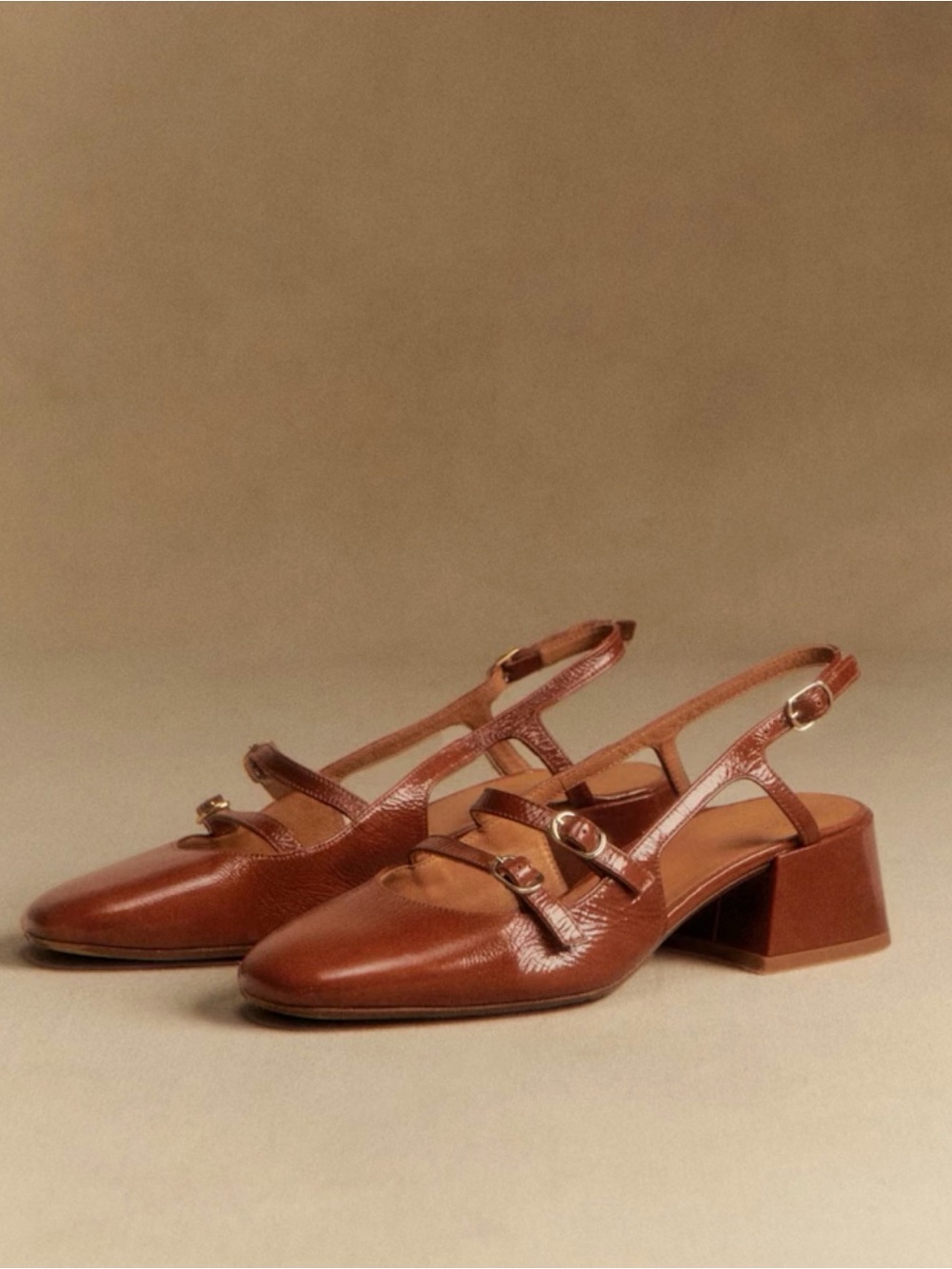 Sézane Paula Babies Patent Camel - Size 8